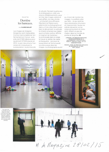 PRISONS, une page dans M la magazine du quotidien Le Monde