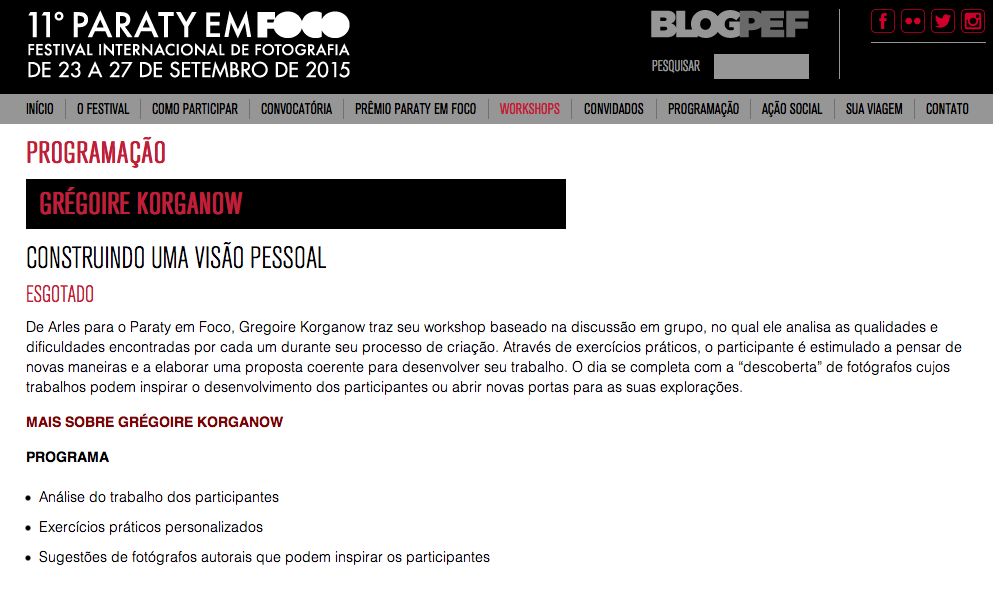 GREGOIRE KORGANOW AT THE PARATY EM FOCO FESTIVAL, BRASIL