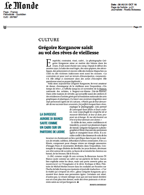 UN TEMPS DE REVE, article published in Le monde and lemonde.fr
